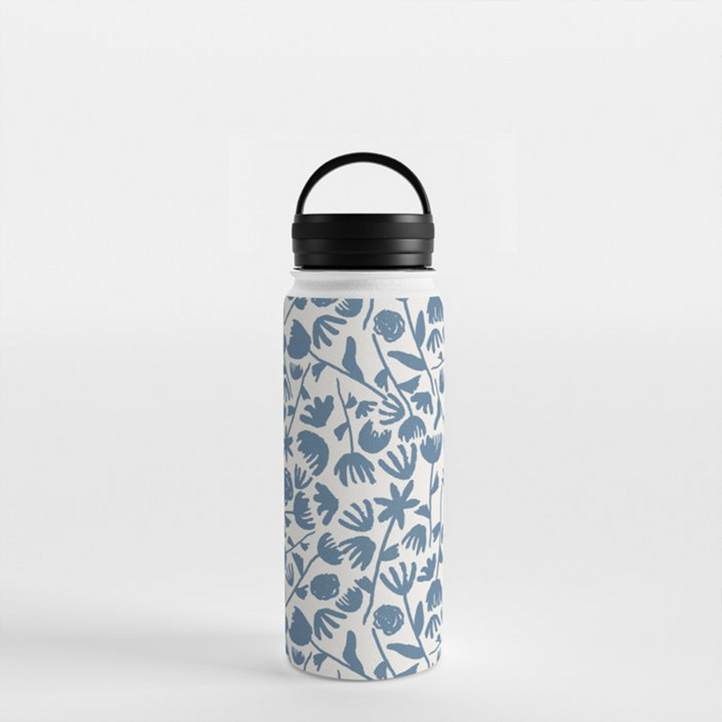 Light Blue Floral Handle Lid Water Bottle